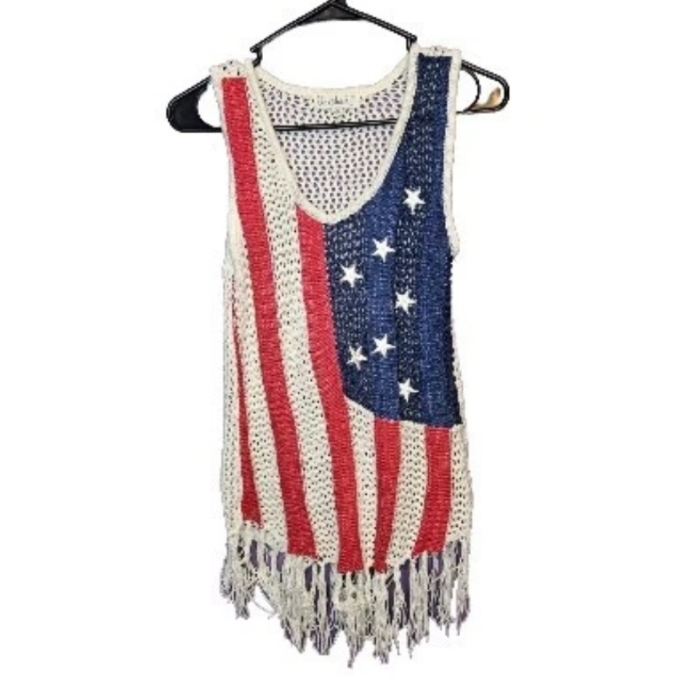 Cloud Chaser American Flag Crochet Knit Top Sz S